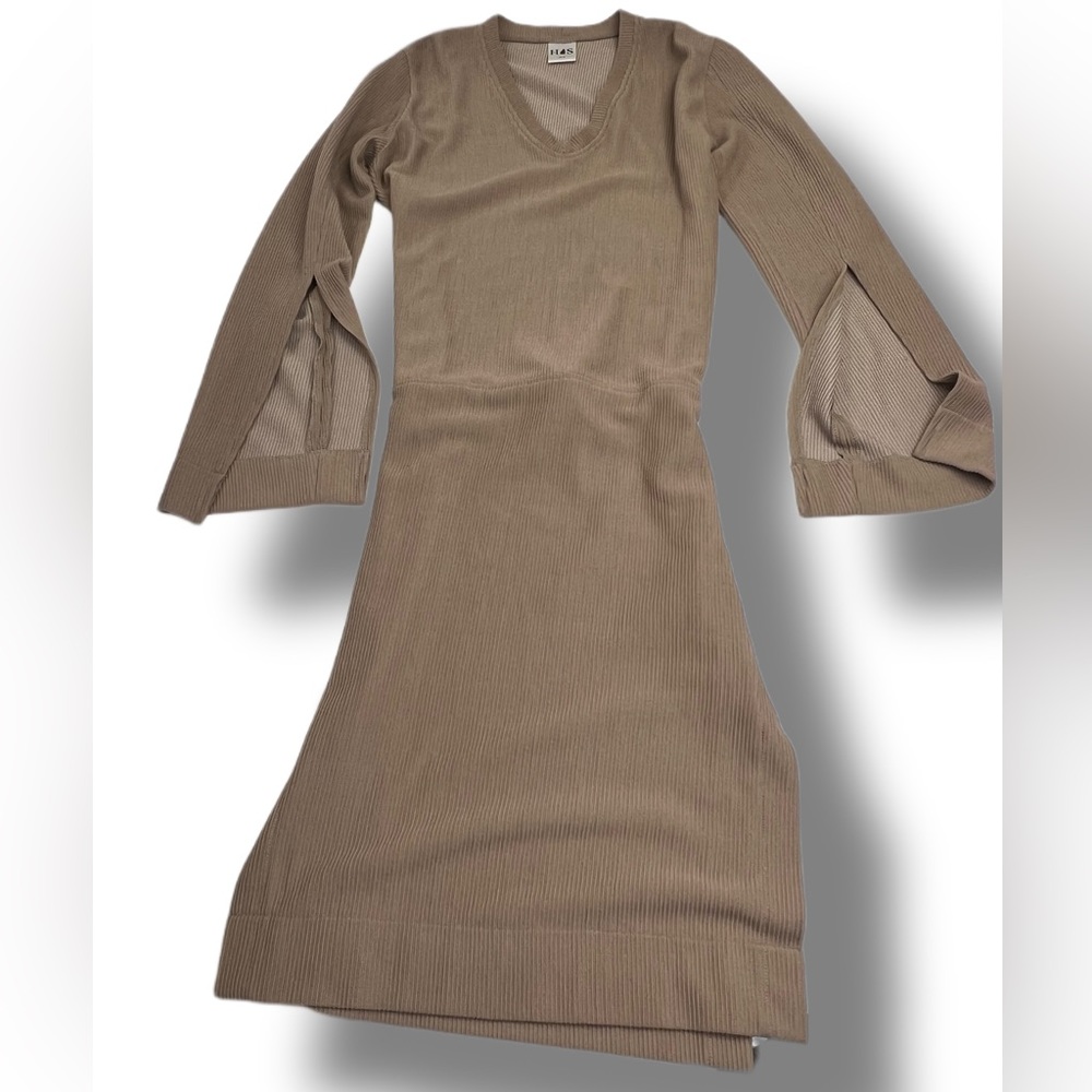 House Of Sunny Split Sleeve Rib Dress With Tie Front Beige Tan Size US 4 Small - Picture 2 of 16